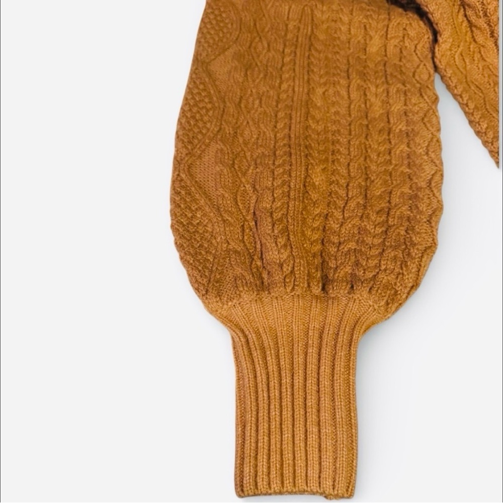 Mustard Cable Knit Ruffle Sweater - Chunky Cozy Fall Pullover - Women’s XL - Picture 7 of 10